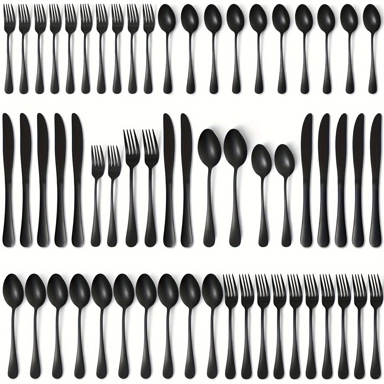 60-Piece Stainless Steel Flatware Set – Black Mirror-Polished Cutlery for Service of 12