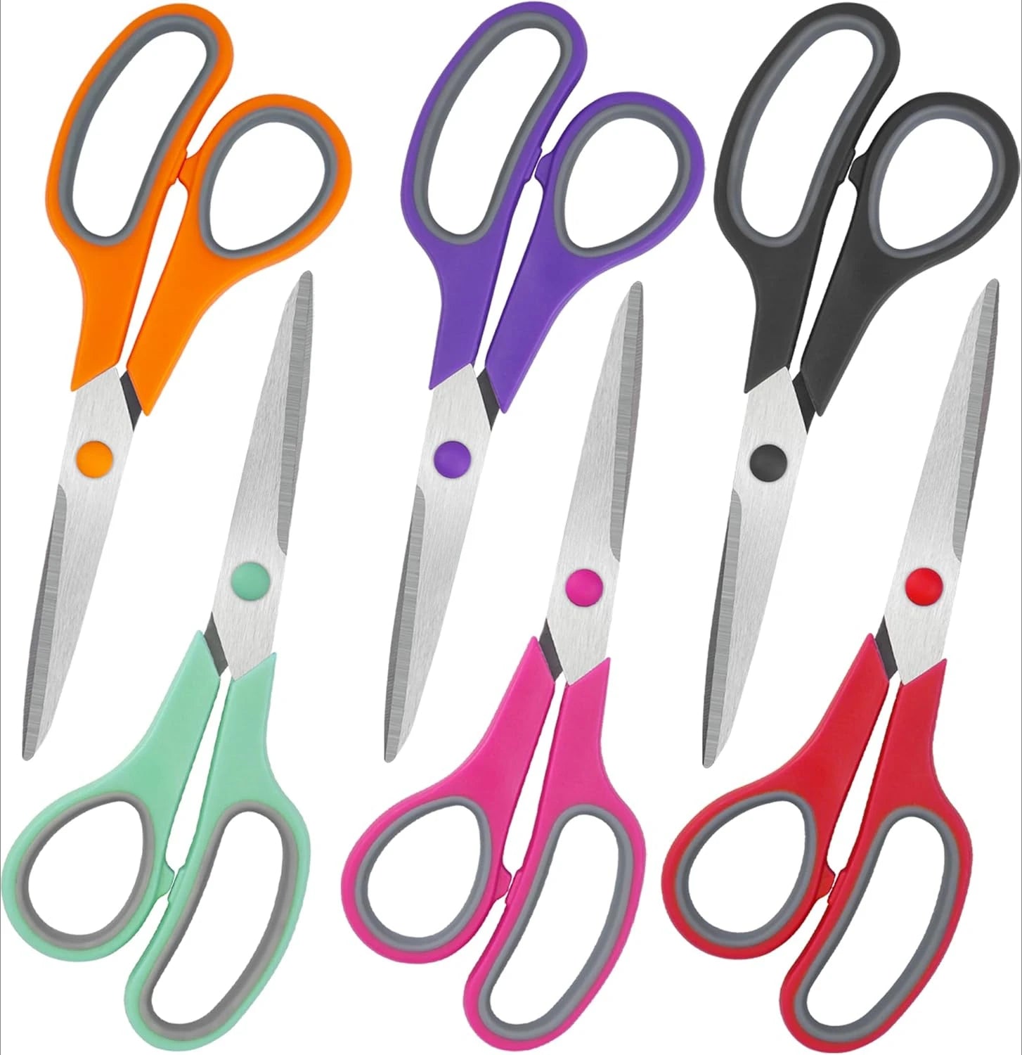 8-Inch All-Purpose Scissors 6-Pack – Sharp Comfort-Grip Scissors for Office, School, Sewing, Fabric & Craft Projects