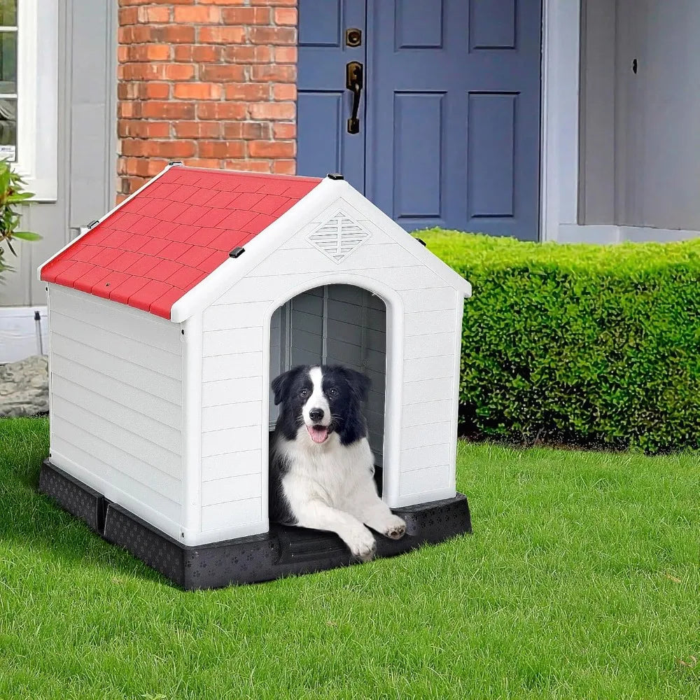 Large Plastic Dog House – Waterproof All-Weather Kennel with Air Vents & Elevated Floor (Indoor & Outdoor Use)