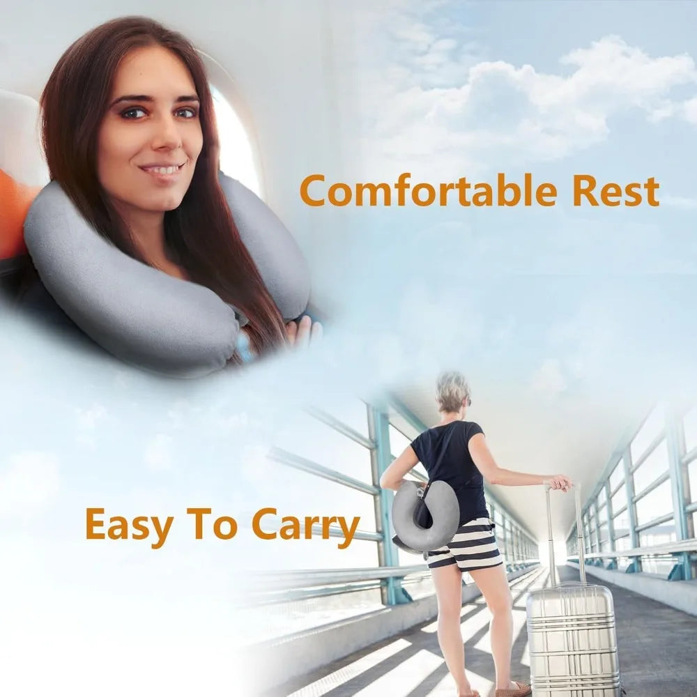 Ergonomic memory foam U-shaped travel pillow – portable airplane neck cushion for adults with winter & summer comfort