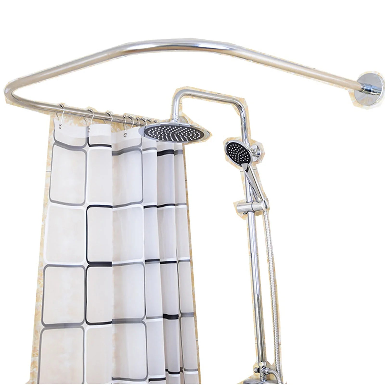 U-Shaped Adjustable Stainless Steel Shower Curtain Rod – Corner Tub & Small Bathroom Fit