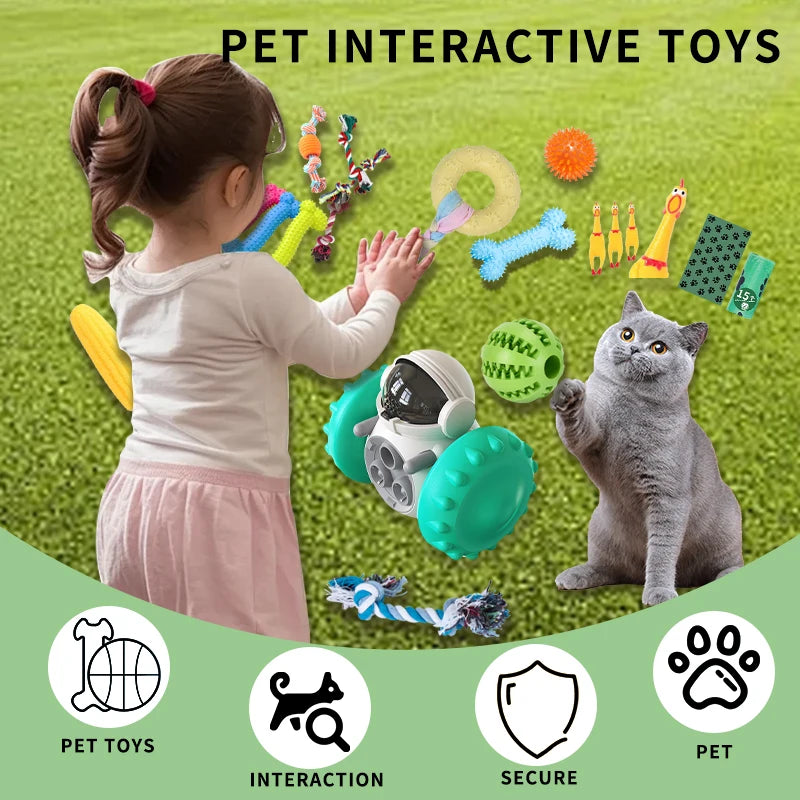 18-Piece Dog Toy Pack – Squeaky, Rope, Interactive & Chew Toys with Food Dispensers