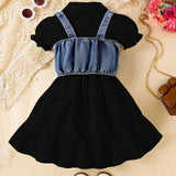 Denim Vest & Short‑Sleeve Shirt Dress 2‑Piece Set for Girls