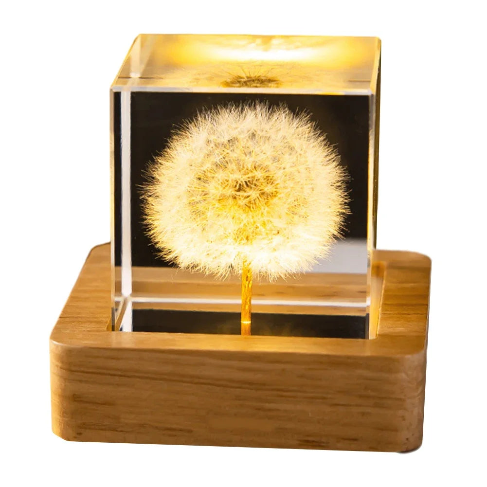 Forever Flowers Crystal Ball Light – LED Round Night Lamp with Wooden Base, Decorative Home & Office Gift for Men, Women & Kids
