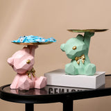 Geometric Bear Resin Sculpture with Tray – Modern Storage Figurine & Key Holder for Home, Entryway & Office Décor