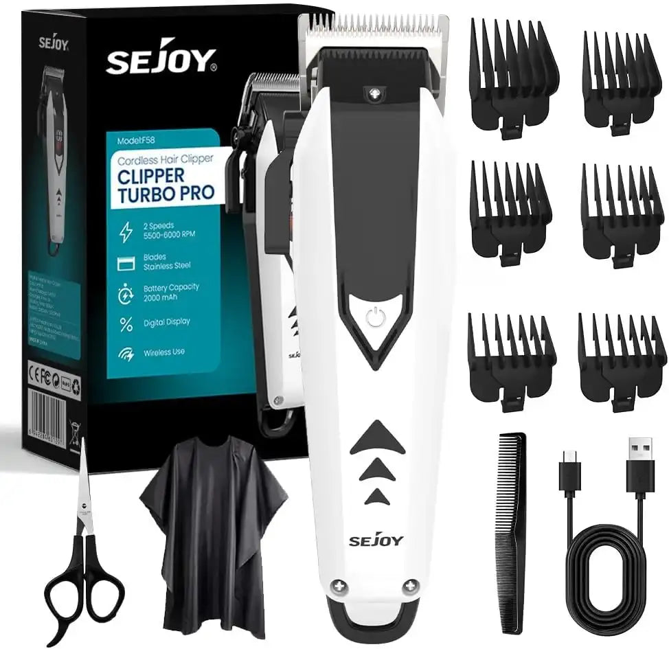 Sejoy Cordless Electric Hair Clippers Set for Men – Professional USB-Rechargeable Trimmer with LED Display & Self-Sharpening Blades