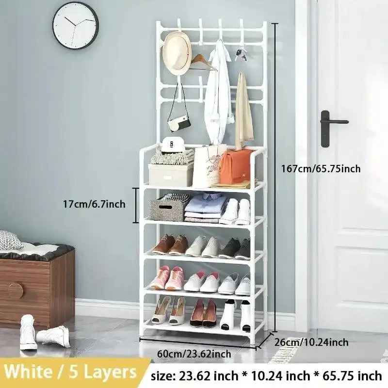 A clothes hanger and shoe rack at the entrance, used for storing shoes, clothes, jackets, hats, bags, umbrellas in the hallway - PulinGO