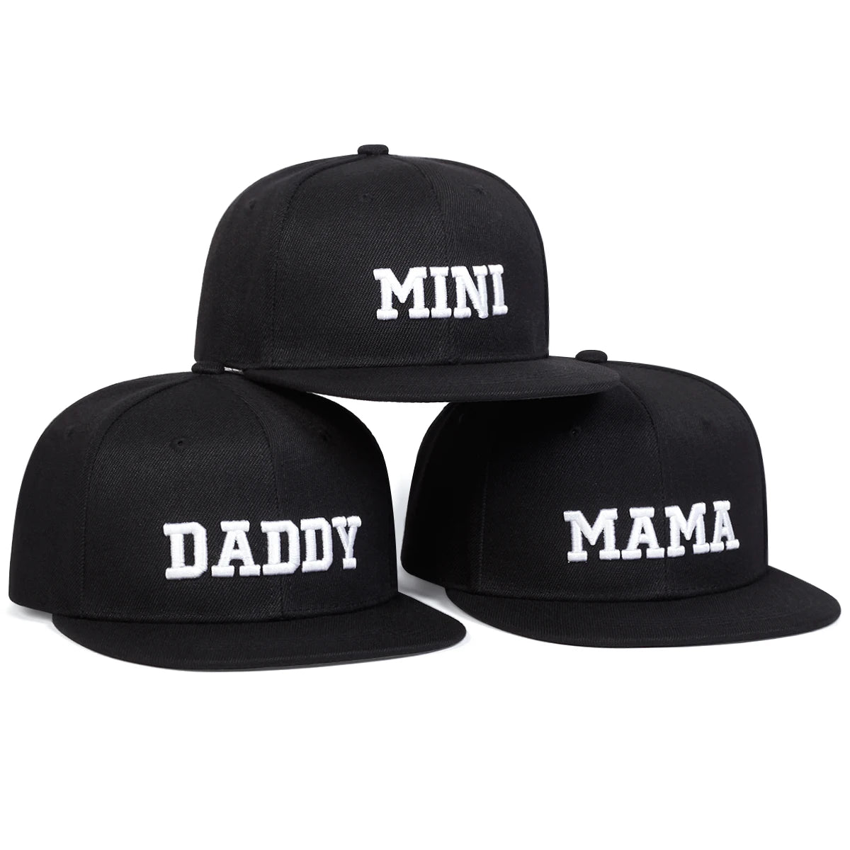 3-Piece Parent-Child Embroidery Hat Set – Adjustable Hip Hop Daddy, Mama & Mini Caps for Outdoor Travel
