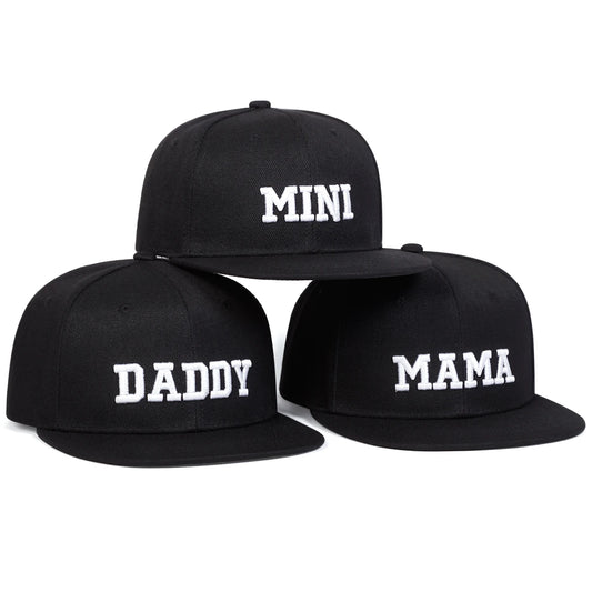 3-Piece Parent-Child Embroidery Hat Set – Adjustable Hip Hop Daddy, Mama & Mini Caps for Outdoor Travel
