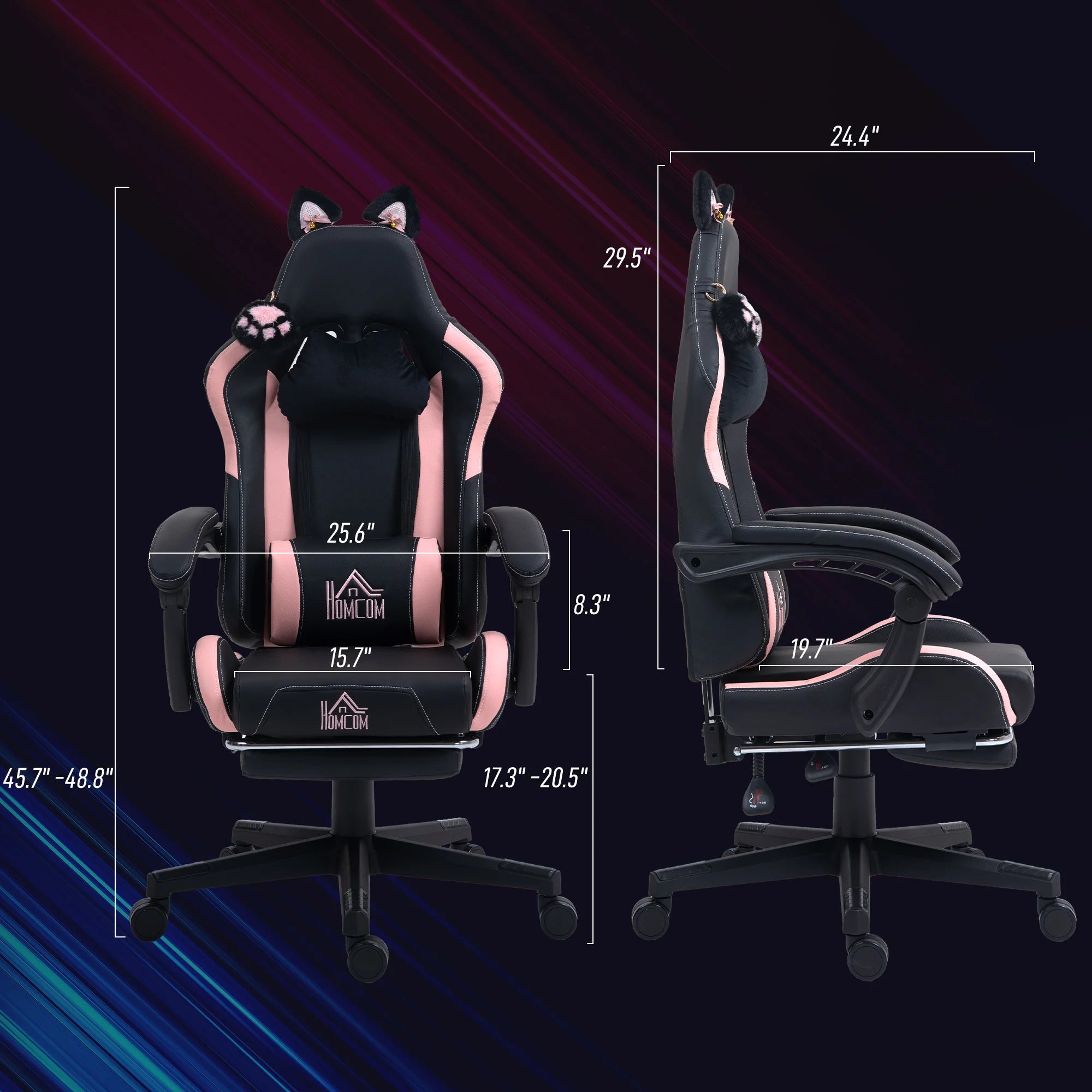 Cute Racing Gamer Chair – Black Faux Leather Gaming Chair with Footrest, Ergonomic Lumbar Support & Adjustable Headrest