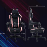Cute Racing Gamer Chair – Black Faux Leather Gaming Chair with Footrest, Ergonomic Lumbar Support & Adjustable Headrest