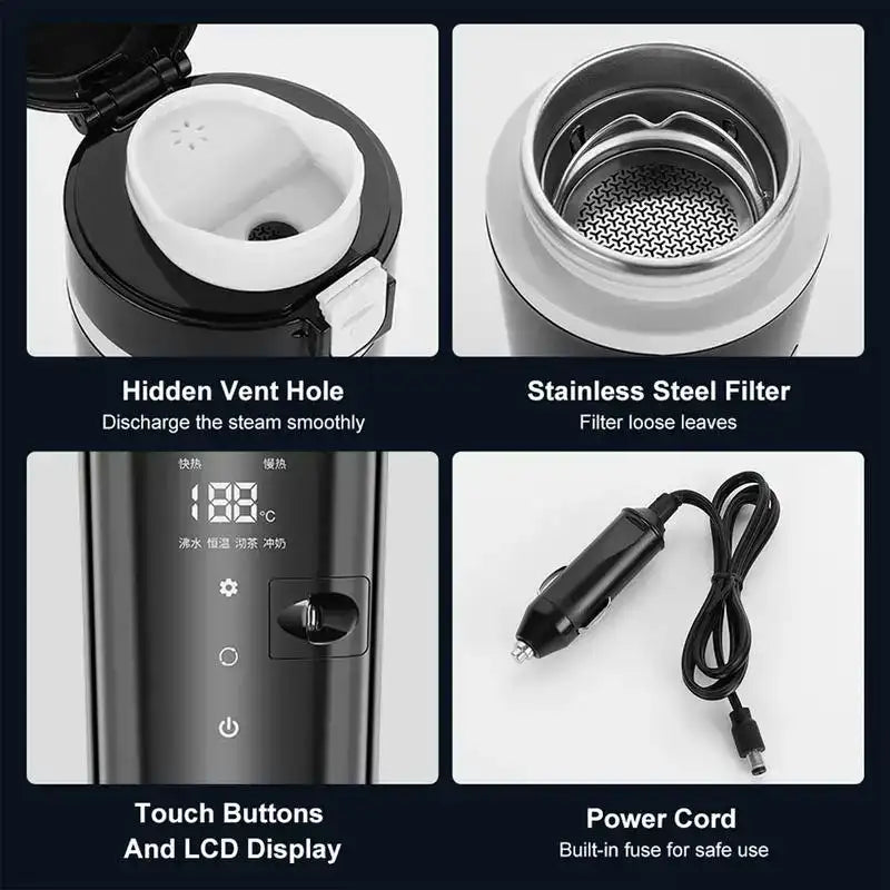 Portable 500 ml Car Heating Cup – LED Display Smart Mug for Coffee, Milk & Water
