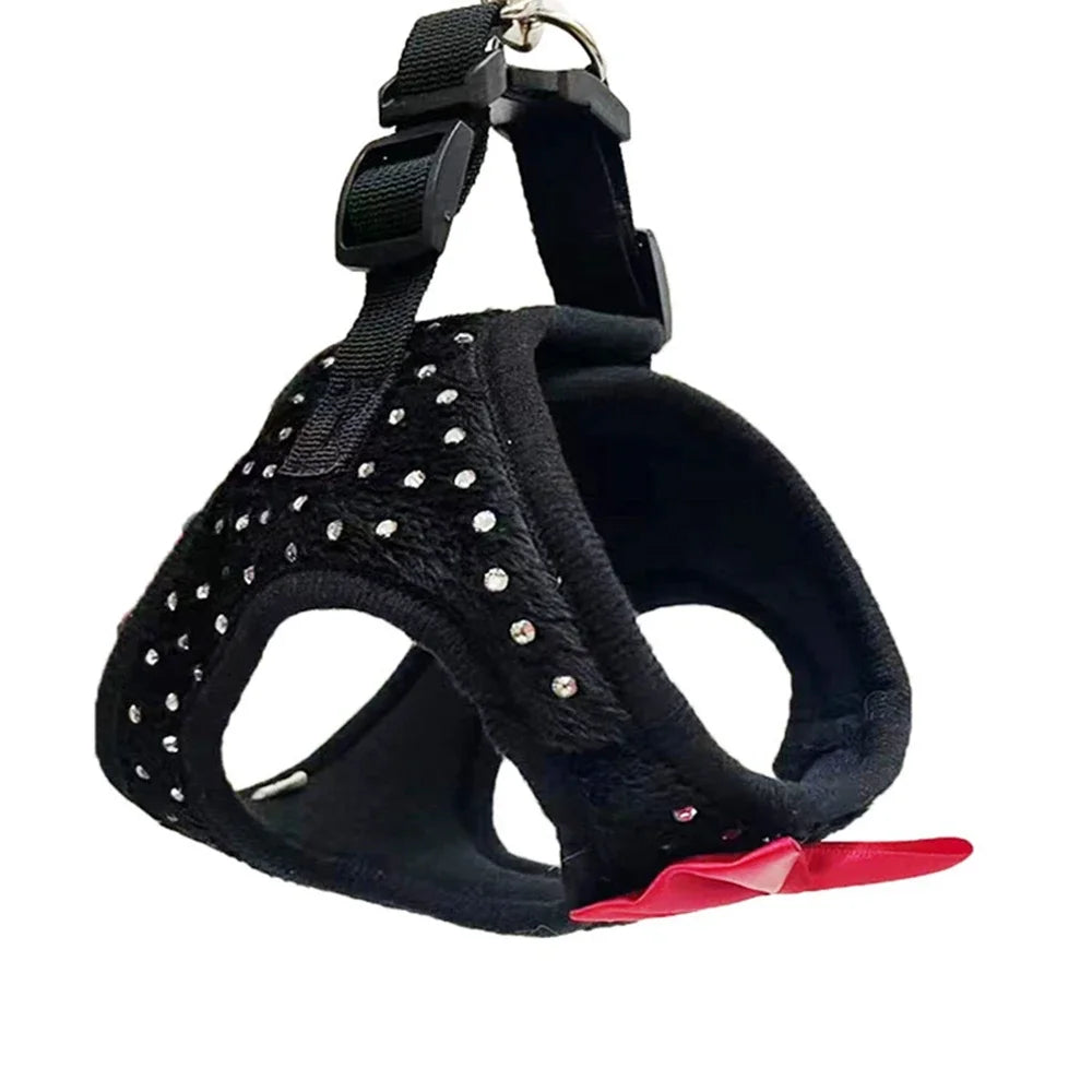 Soft Breathable Dog Chest Harness Vest – Small Diamond Decoration with Collar, Leash & Adjustable Chest Strap