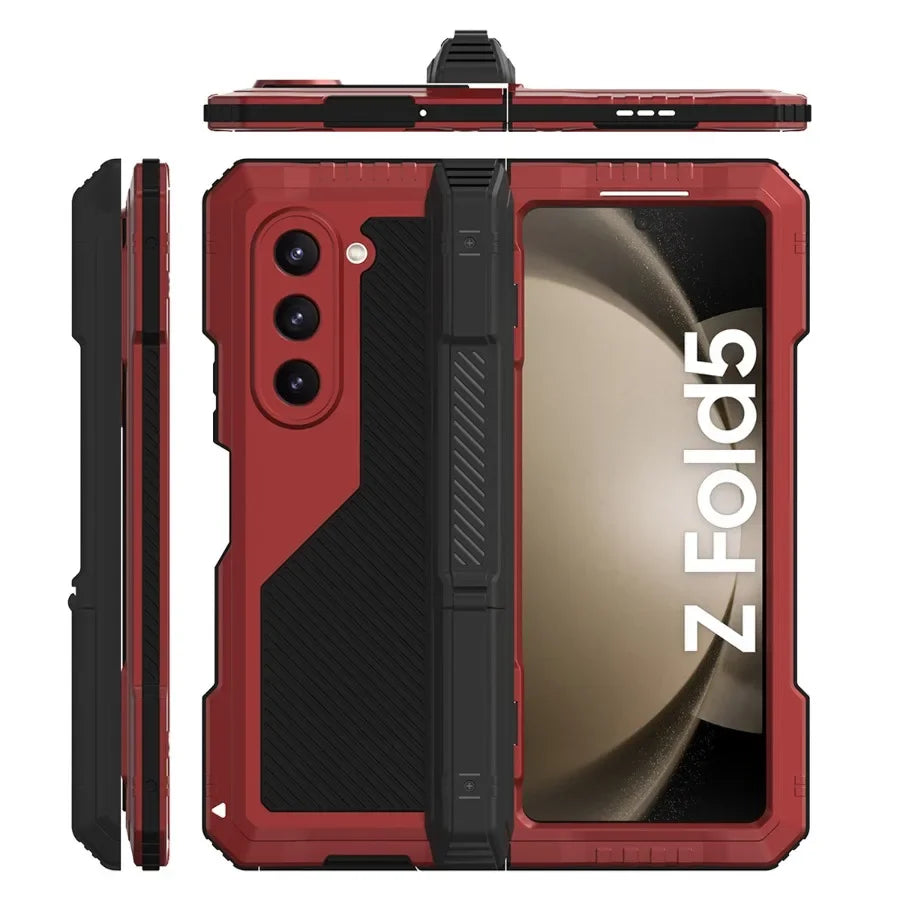 3-Layer Heavy Duty Metal Case for Samsung Galaxy Z Fold 3/4/5/6 – Aluminum & Silicone Shockproof Cover with Stand