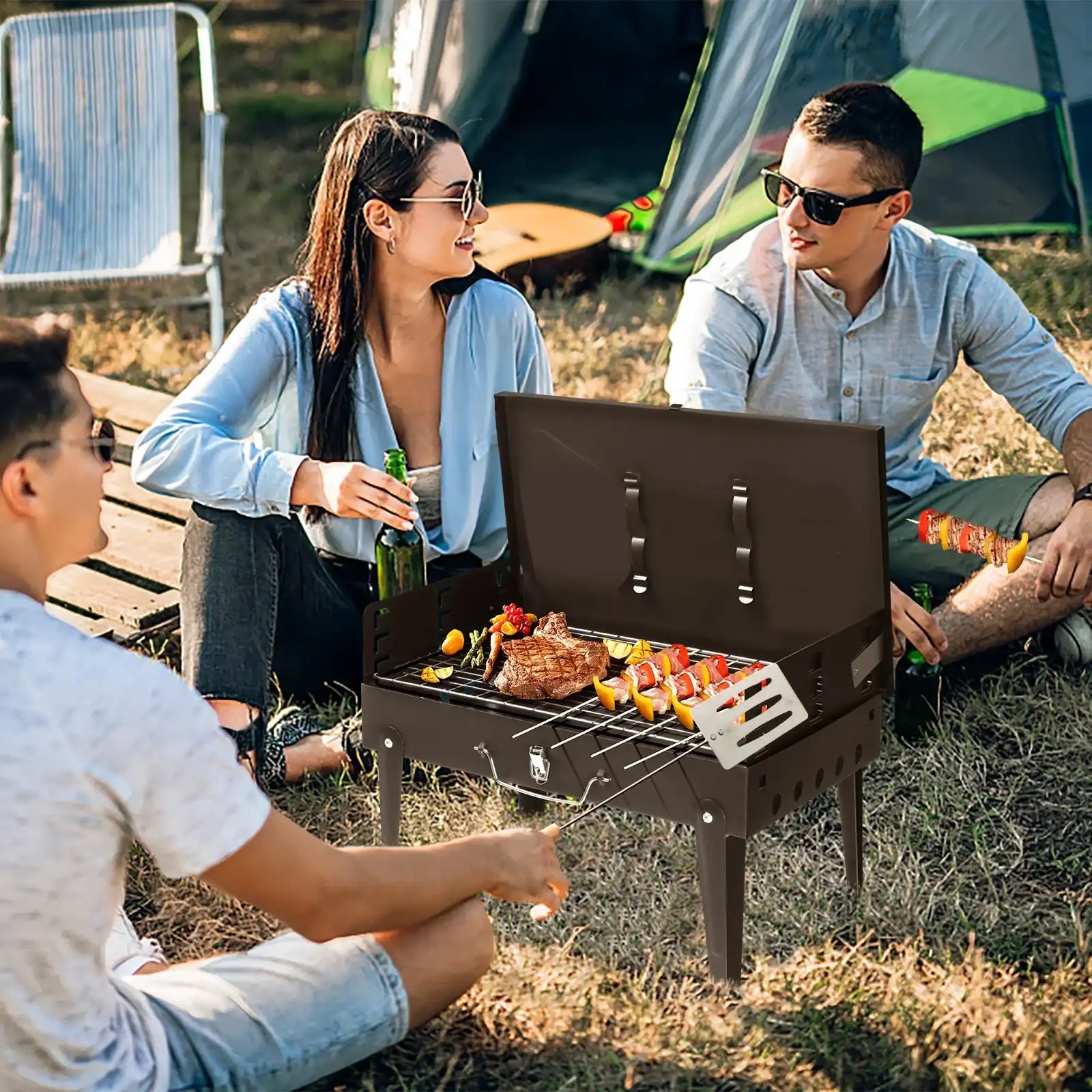 44 × 27 × 7 cm Portable Square Charcoal Grill – Compact Outdoor BBQ for Patio, Camping & Backyard