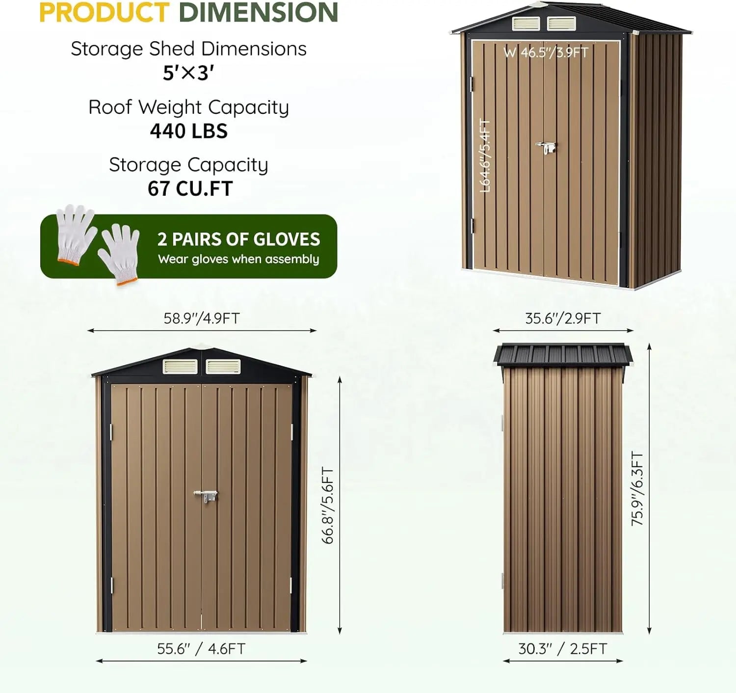 5x3ft Outdoor Steel Storage Shed with Floor Frame & Lockable Doors | Compact Metal Tool Shed for Garden, Backyard & Patio