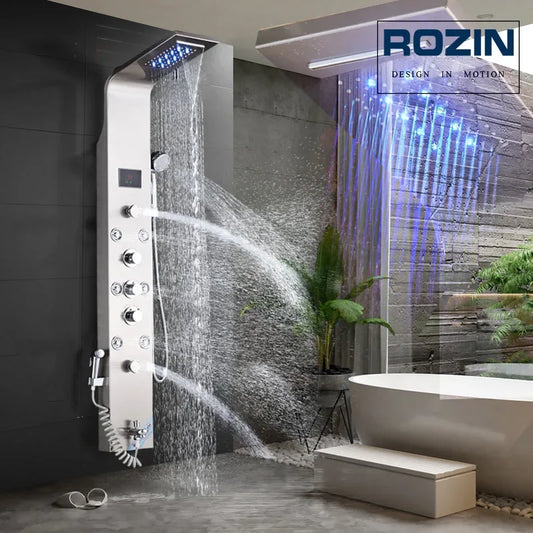 Intelligent LED Shower Panel System with LCD Display & 6 Modes – Rain, Waterfall, Massage Jets 🌧️