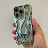 Hollowed Flame iPhone Case – Electroplated Silver Cool Design for iPhone 15–11 Pro Max & Plus
