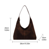 Women’s Suede Shoulder Hobo Bag – Large-Capacity Slouchy Underarm Tote with Zipper for Daily Commuting & Travel