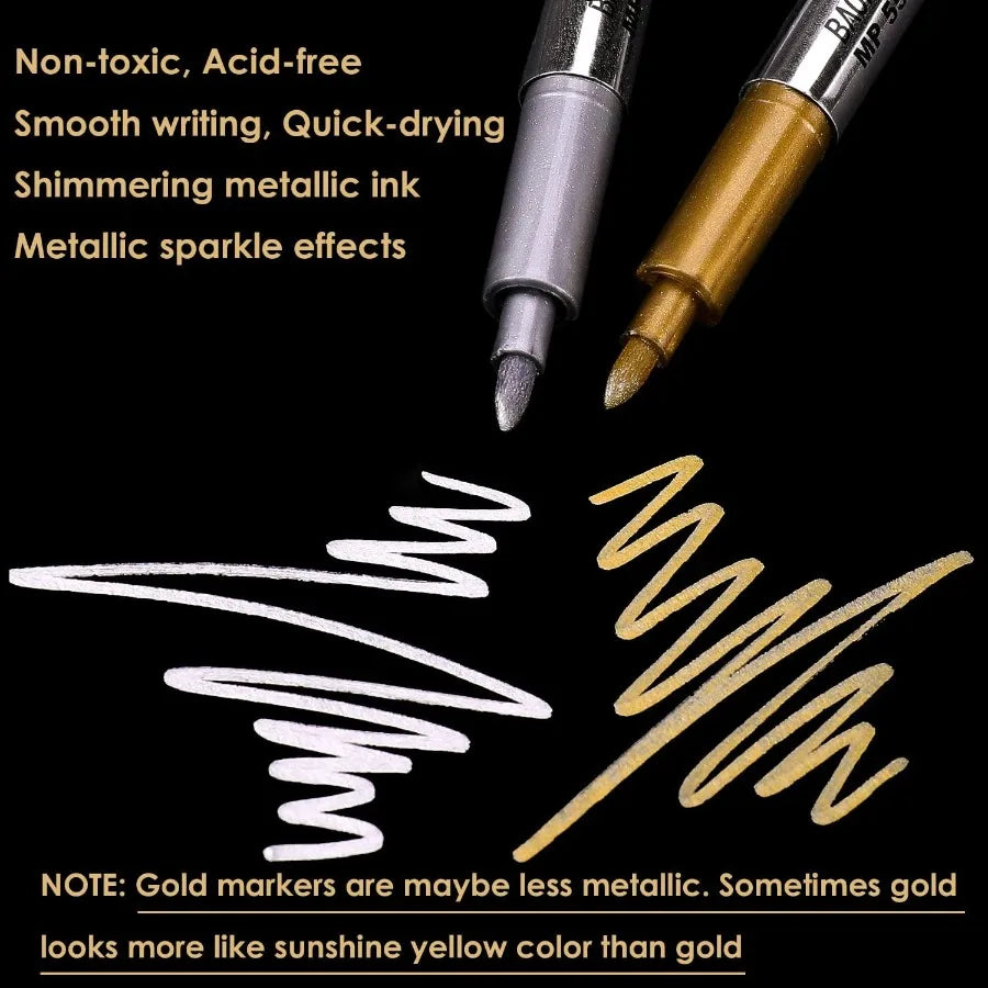 Metallic Markers – Gold & Silver Paint Pens for Black Paper, Rock, Glass & Craft Projects ✨