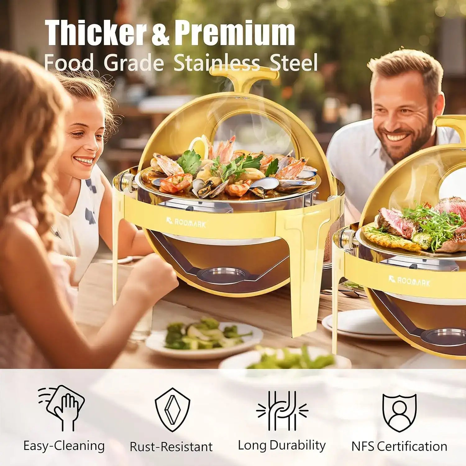 Roomark 9QT Chafing Dish Buffet Set – High-Grade Stainless Steel Catering Warmer with Thick Frame, Complete Set for Parties, Weddings & Events