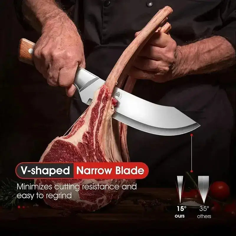 Hand-Forged Professional Bone-Removing Knife with Leather Sheath – Chef’s Choice for Kitchen & Meat Preparation