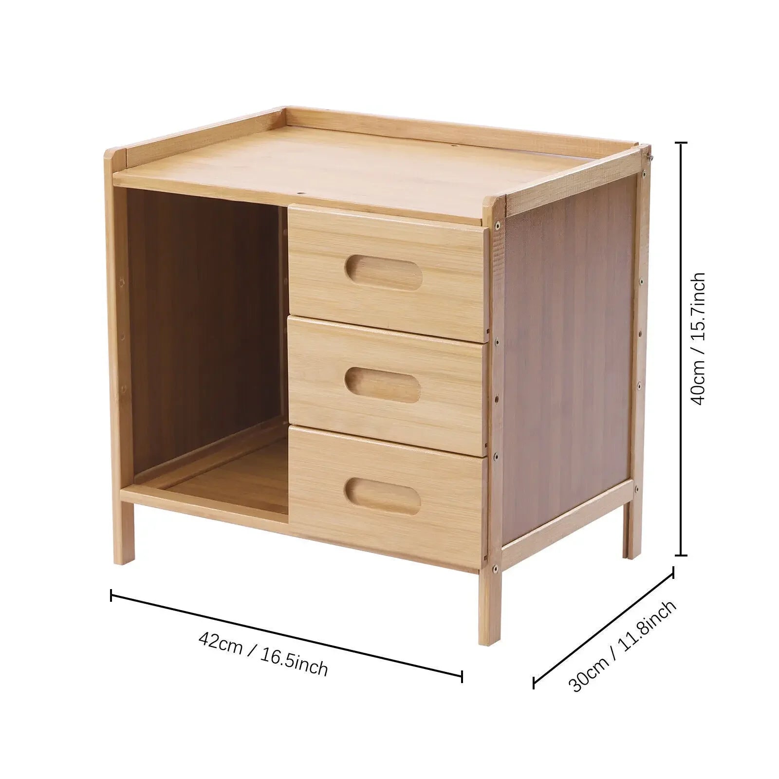 3-Tier Bamboo Bedside Table – Natural Nightstand Organizer & Storage Box for Bedroom, Living Room or Office