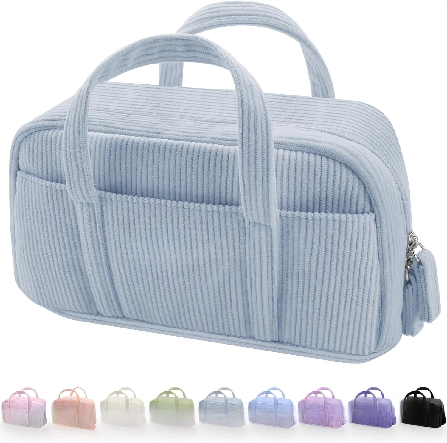 Large Soft Corduroy Zip Pencil Case – 6-Compartment Aesthetic Organizer (Purple)