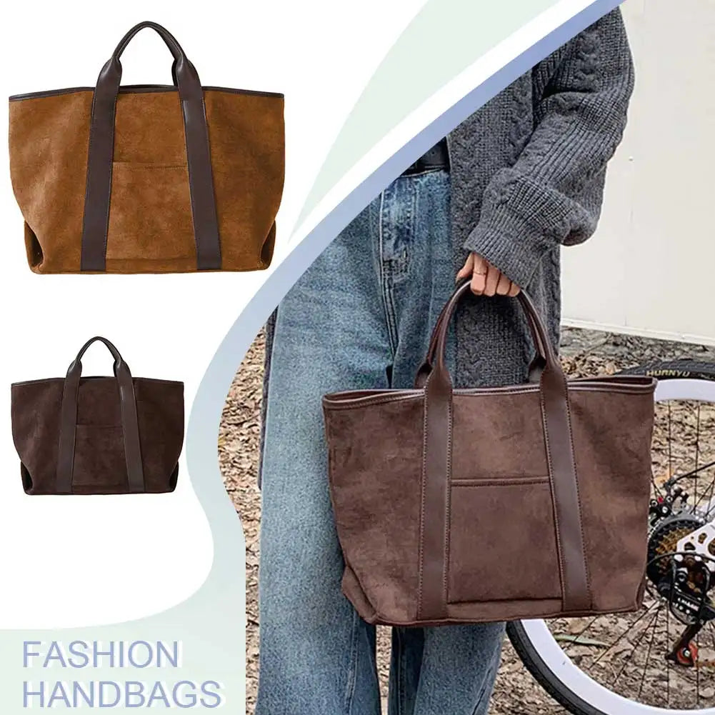 Women’s suede shoulder bag – large-capacity vintage winter handbag, stylish satchel tote purse for commuting, shopping & daily use