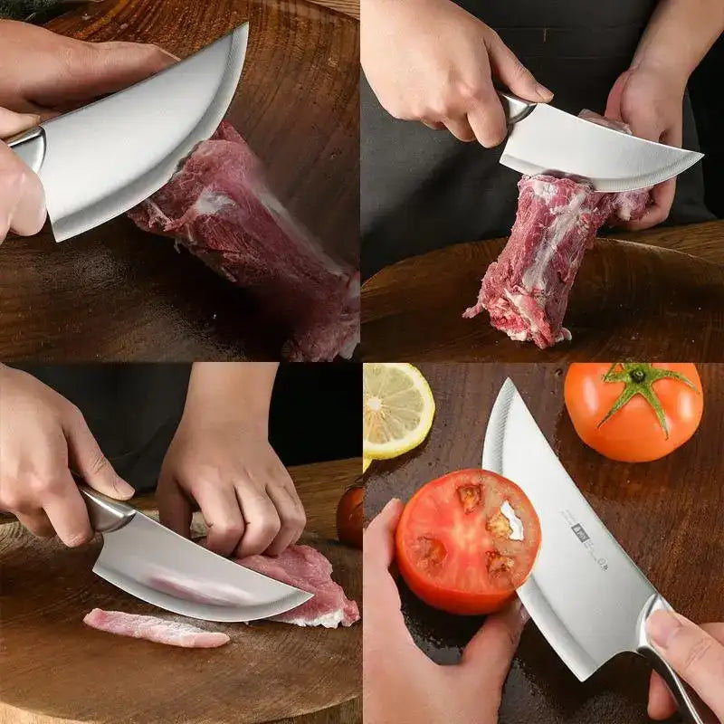 All-Steel Boning Knife with Leather Sheath – Professional Grade Fixed Blade Meat Cleaver for Outdoor Barbecues & Butchering