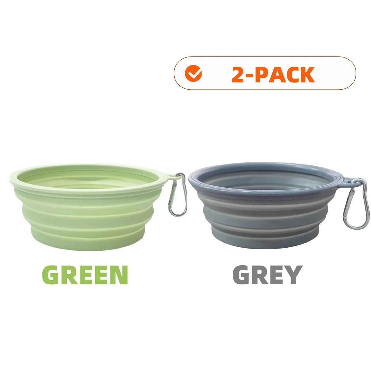2-Pack Collapsible Pet Silicone Bowls – Portable Folding Food & Water Dishes with Carabiner for Dogs & Cats, Camping & Travel