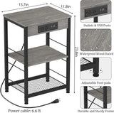 Bedside Table with Charging Station – 3-Tier Nightstand with USB Ports & Power Outlets, Side Table with Storage Rack for Bedroom & Living Room