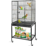 Standing Wrought Iron Birdcage – Large Parrot Flight Cage with Rolling Stand for Cockatiels, African Greys & Medium Birds