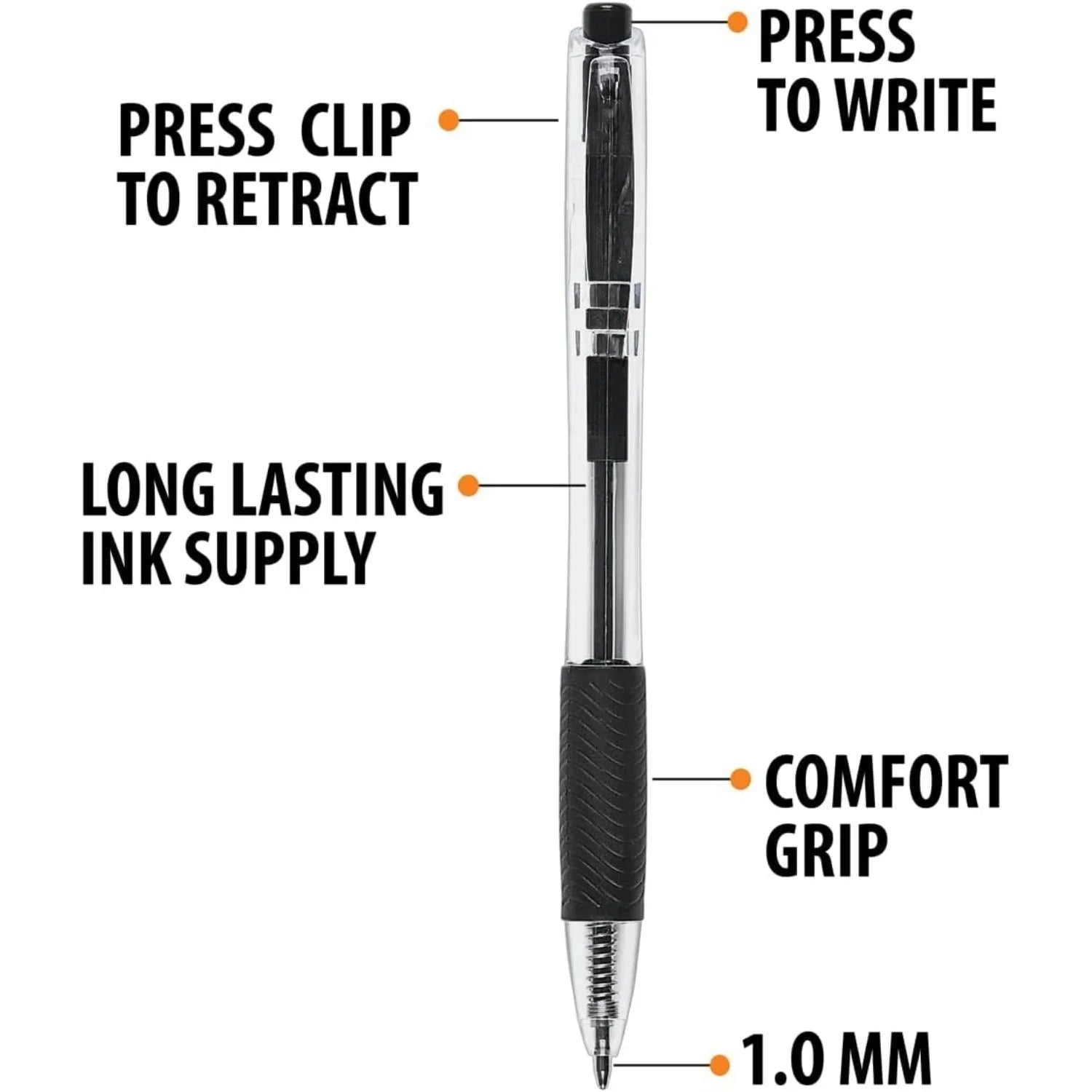 Retractable Ballpoint Pen Set – 1.0mm Midpoint Bulk Pack (50-Count) with Comfortable Grip – Black Ink ✒️🖤