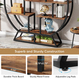 63" Industrial Round Bookshelf – Tribesigns Wood & Metal Bookcase with Staggered Display Shelves