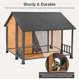 Outdoor Weatherproof Dog House – Fir Wood & Iron Frame Shelter for Large Breeds (Easy Assembly)