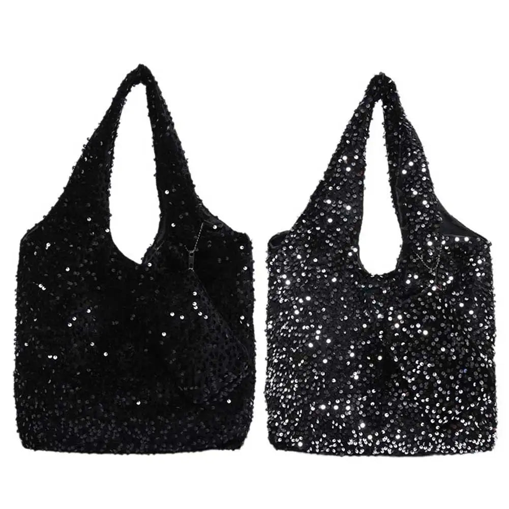Large Capacity Sequin Tote Bag for Women – Slouchy Hobo Under-Arm Purse for Work, Travel & Shopping
