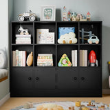 🪵 Black Wood 12-Cube Bookshelf with 4 Doors – 3-Tier Storage Cabinet with Adjustable Shelves for Bedroom & Living Room