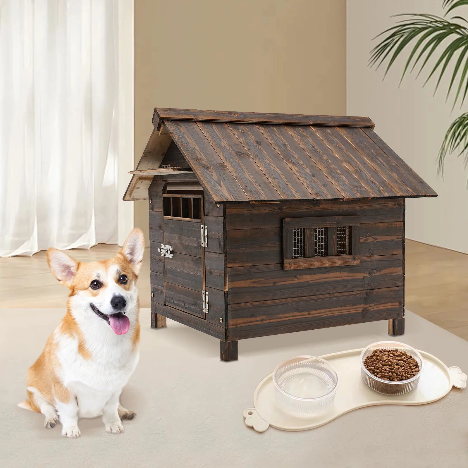 Dog House with Window & Door – Easy-to-Install Water-Resistant Pet Shelter for Indoor & Outdoor Use