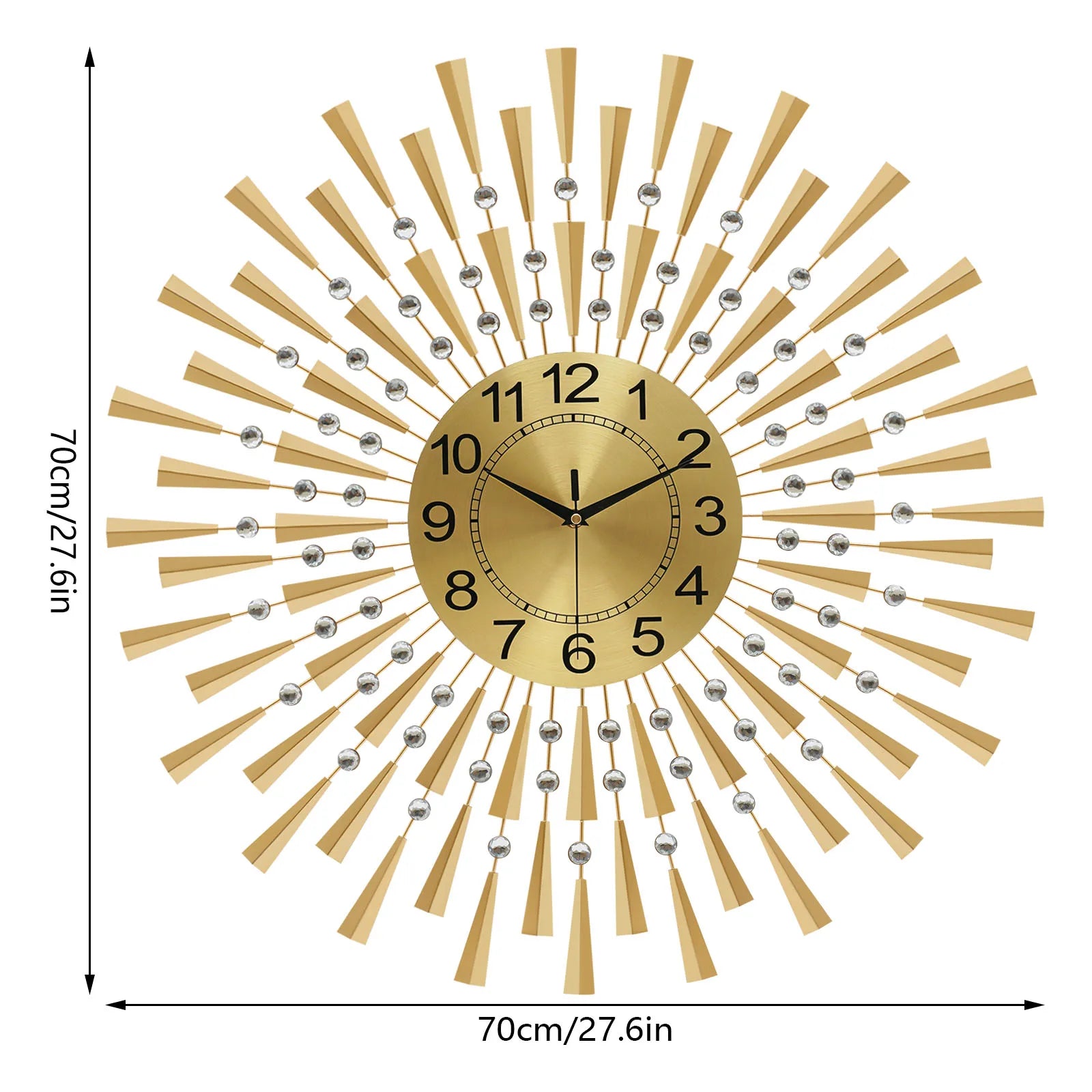 Large Gold Wall Clock – Modern Silent Non-Ticking Decorative Clock for Living Room, Bedroom & Office