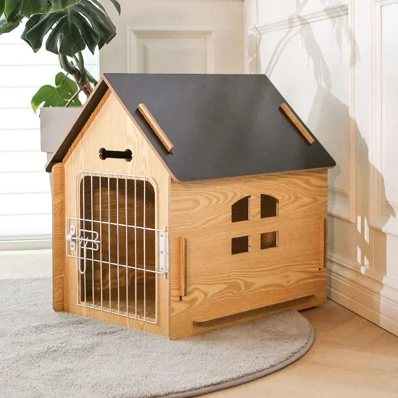 Indoor Wooden Pet House – Cozy Small Dog & Cat Bed with Air Vents & Elevated Floor