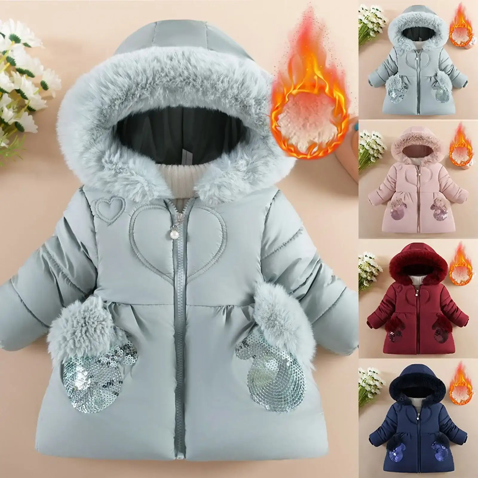 Solid Colour Fleece Hooded Zip-Up Jacket for Toddler Girls (Ages 1-4)
