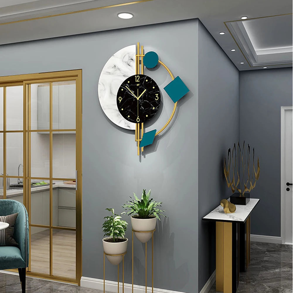 Silent Marble Wall Clock – Creative Semicircle Quartz Design for Living Room & Bedroom Décor