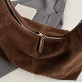 Women’s Suede Shoulder Bag with Zipper – Large Capacity Slouchy Hobo Handbag for Commuter & Travel