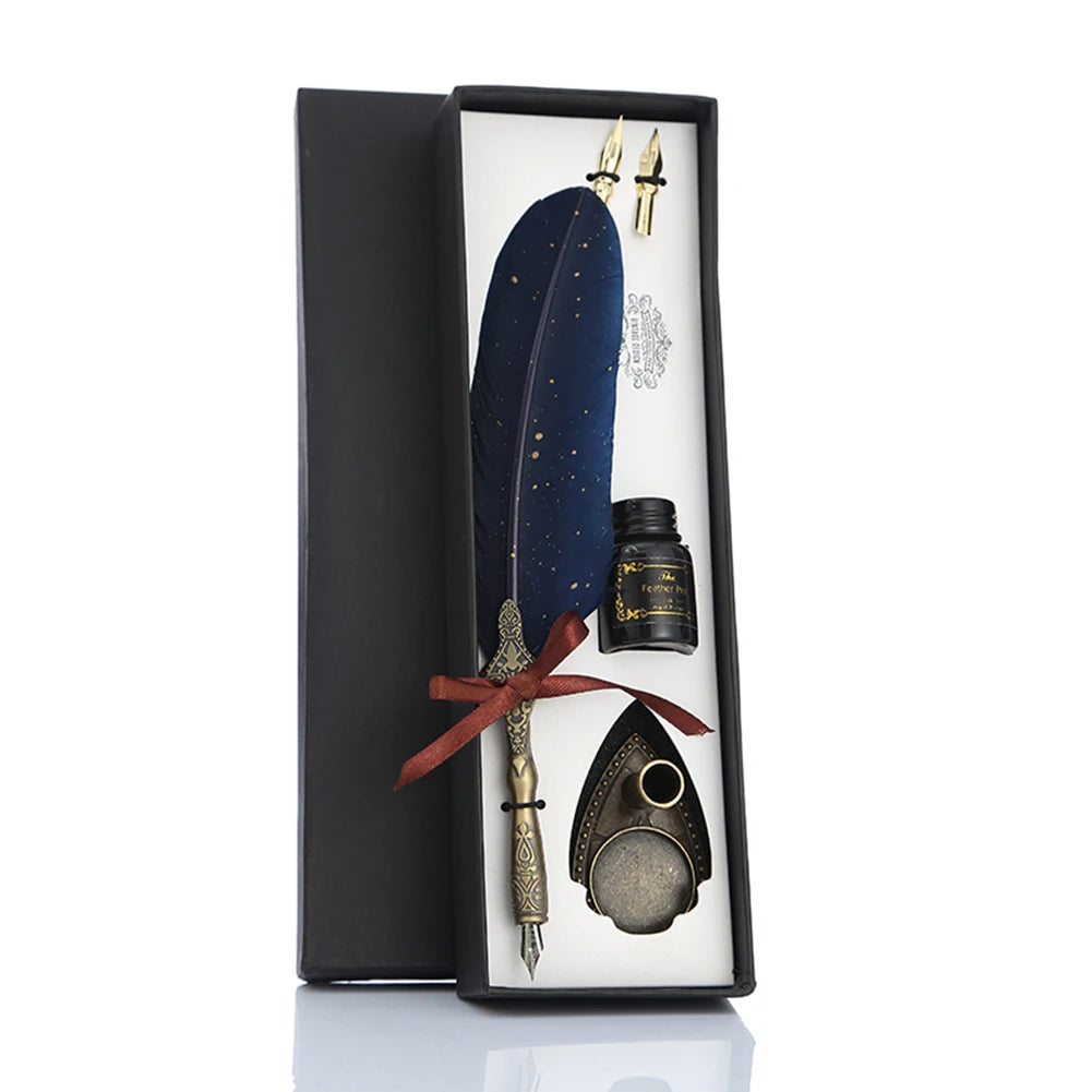 ✒️ Retro Vintage Calligraphy Feather Dip Pen Set – Quill Fountain Pen with Ink for Writing, Crafts & Gifts