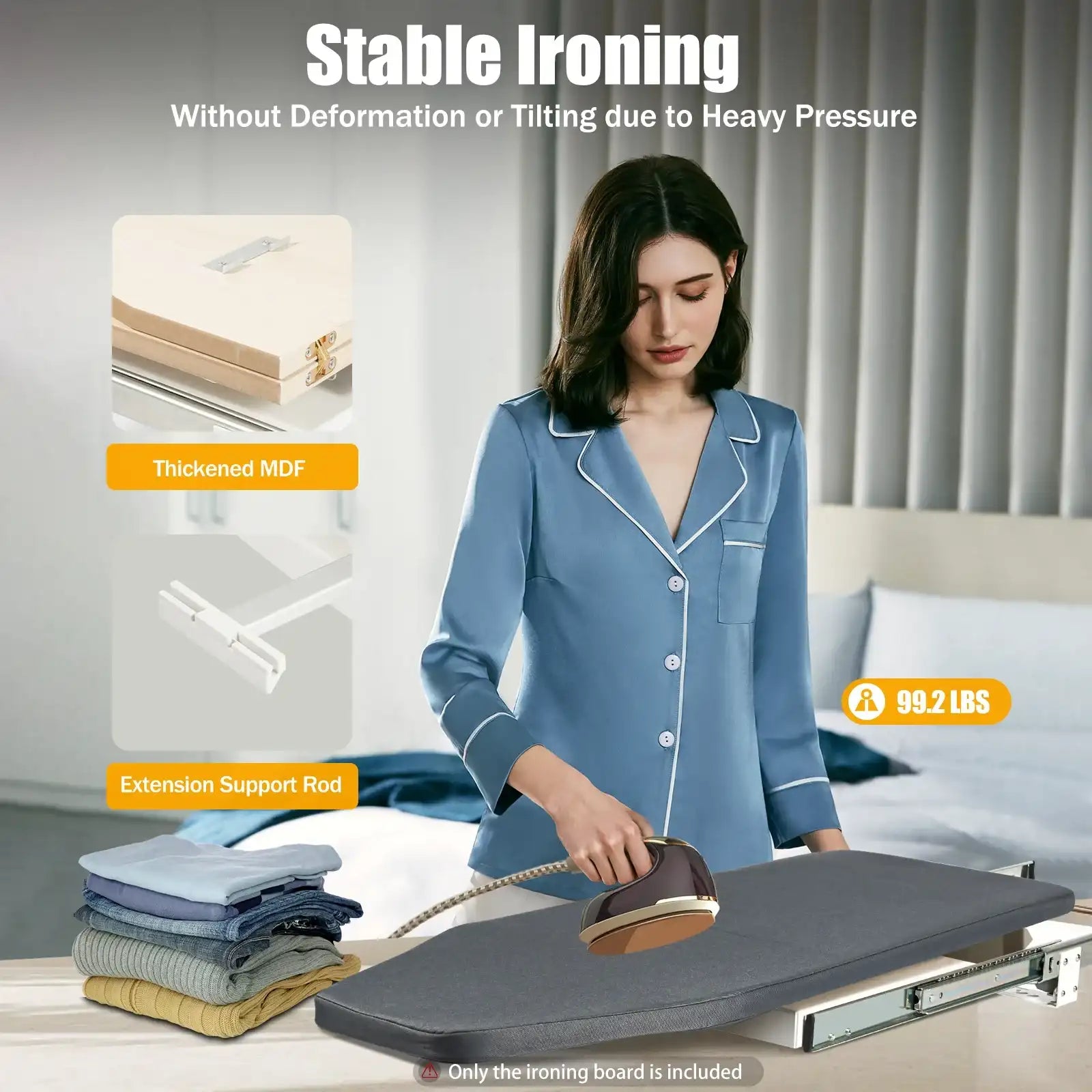 Foldable Ironing Board – Cabinet Mount Push & Pull Ironing Table with Sturdy Metal Frame, Space-Saving Gray Design (80 × 29.5cm / 31.5 × 11.6in)