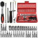 46-Piece Car Repair Tool Kit – Ratchet, Torque Wrench & Socket Set for Auto & Bike Maintenance 🔧