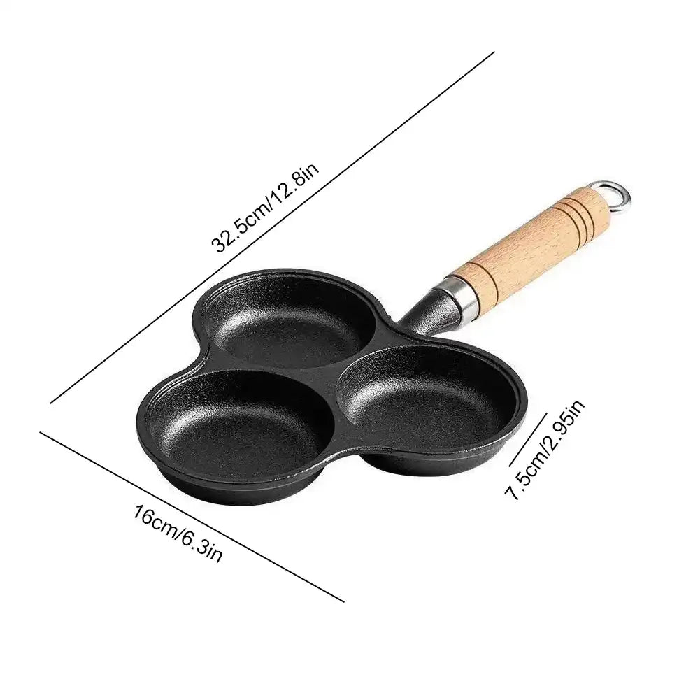 “3-Cup Cast Iron Egg & Pancake Frying Pan – Non-Stick Pre-Seasoned Cast Iron with Handle”