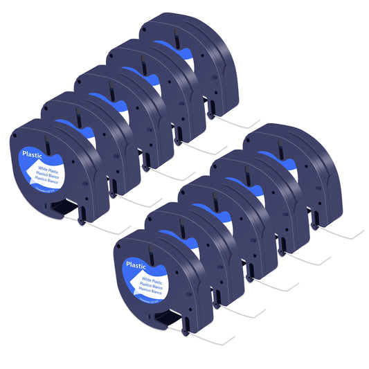 20‑Pack Black-on-White Plastic Label Tape (12 mm) – Compatible with Dymo LetraTag LT‑100H, LT‑100T, P15, Q30 & More