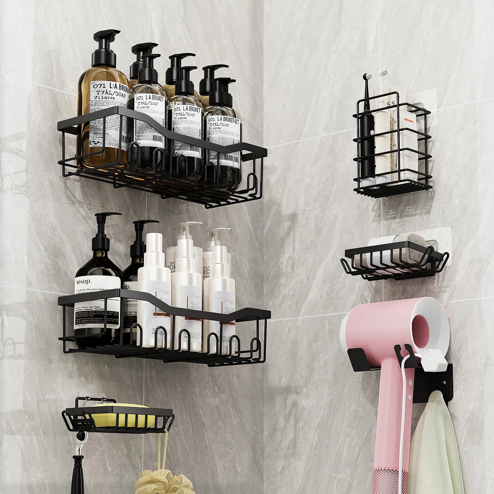 6-Pack Stainless Steel No-Drill Wall-Mounted Shelves – Waterproof Organizer for Kitchen & Bathroom